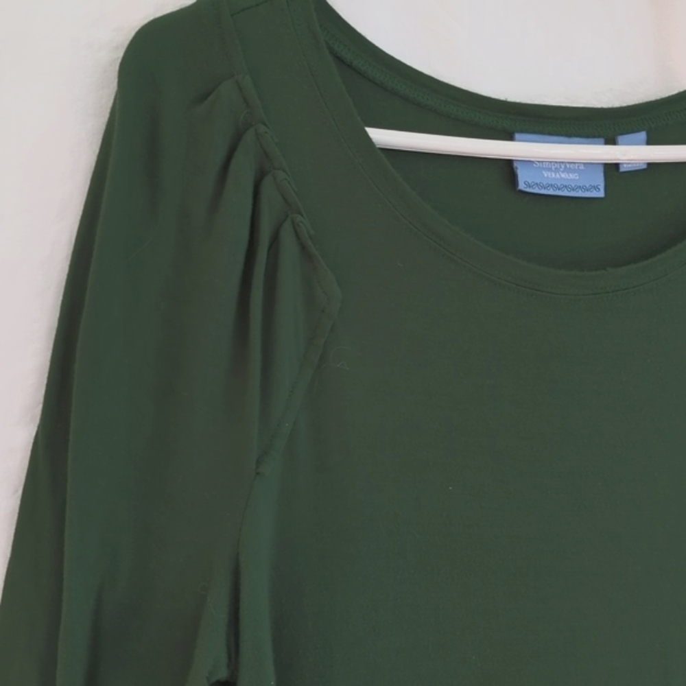 Simply Vera | Hunter Green Pleated Shoulder and Hem Long Sleeve T-Shirt | L